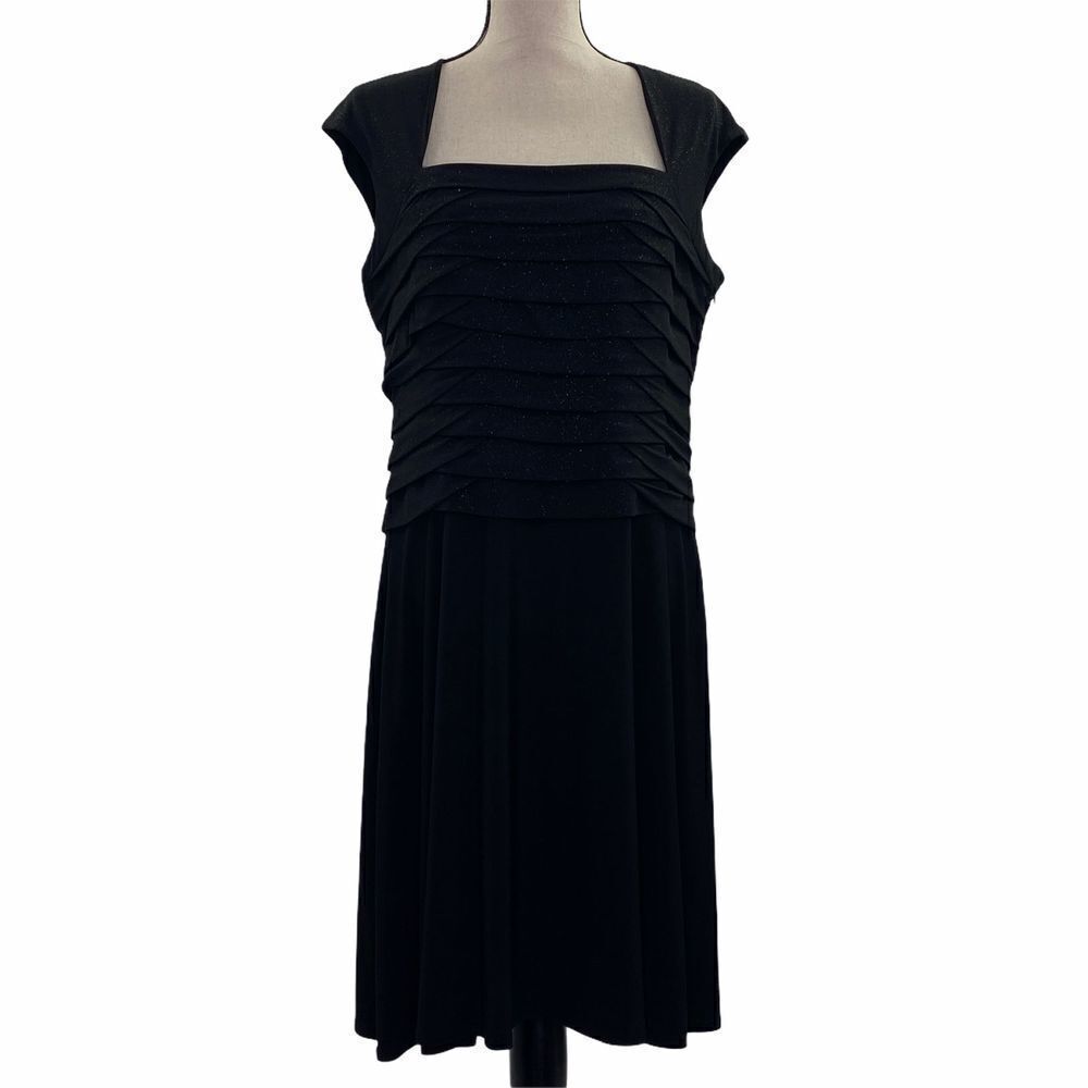 R&m Richards Black Ruffled Square Neck Dress 14P
